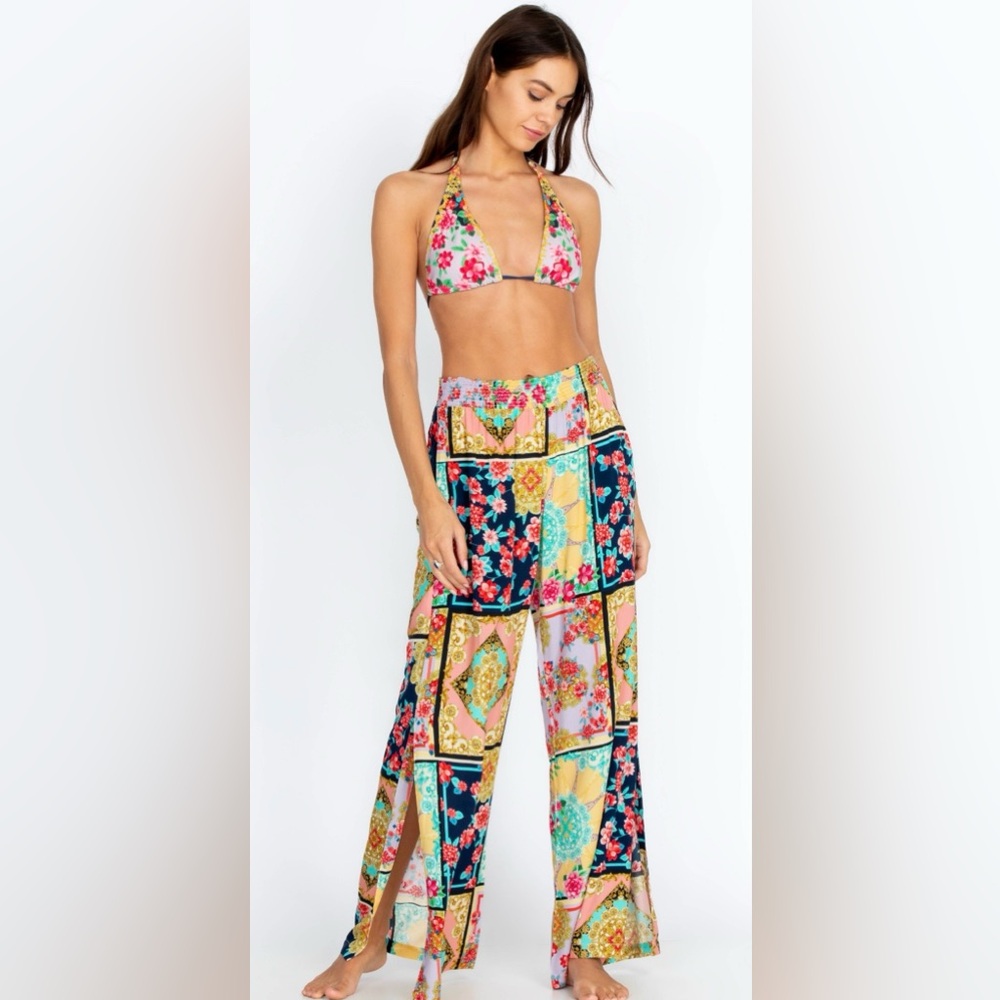 Johnny Was Revolve Japer High Waist Smocked Waist Wide Leg Pants Medium M
